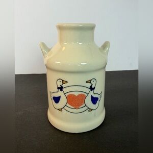 Vintage Ceramic Painted Milk Can Duck + Heart Cottagecore 5.25”